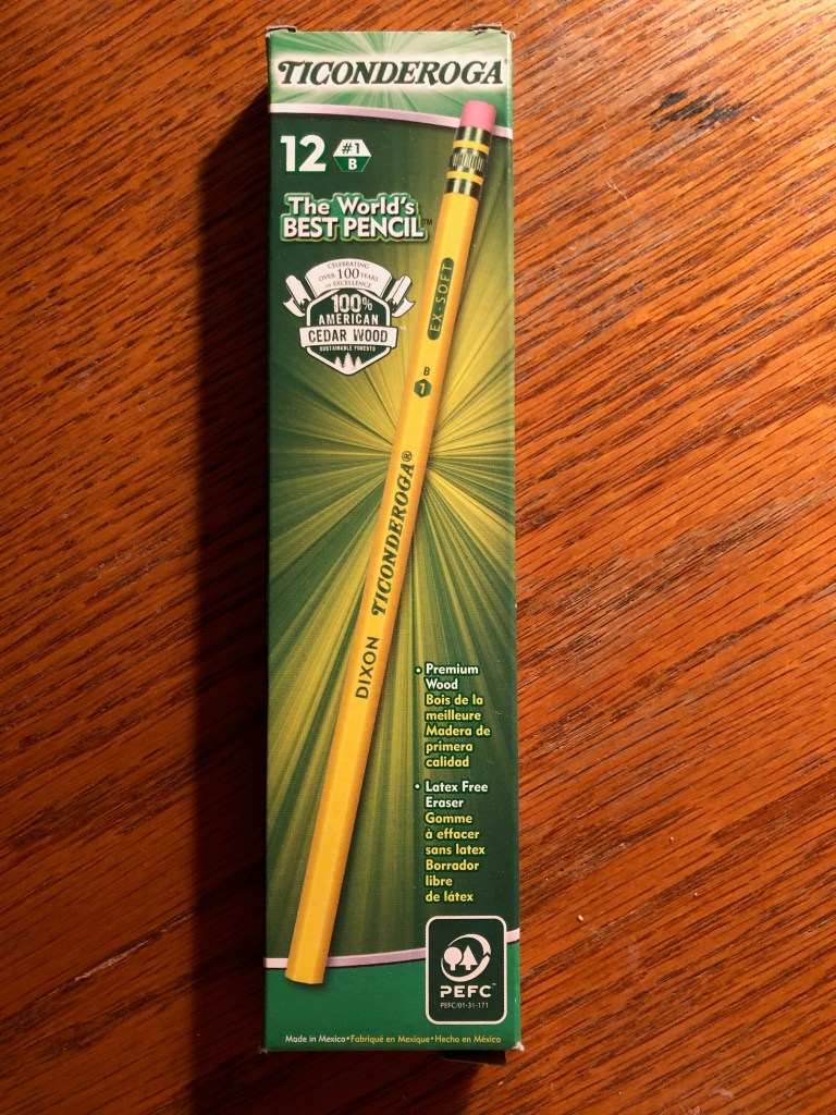 A photo of a box of Dixon Ticonderoga pencils. The box says that they are the world's best pencil.