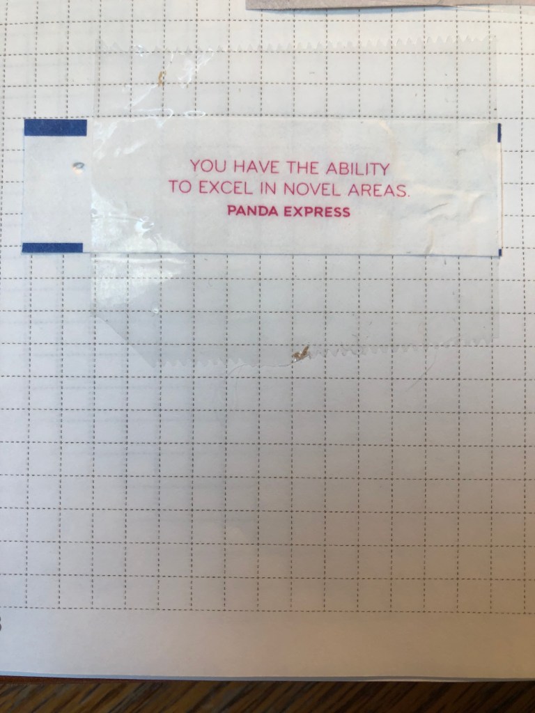 a fortune from a cookie;
You have the ability to excel in novel areas
