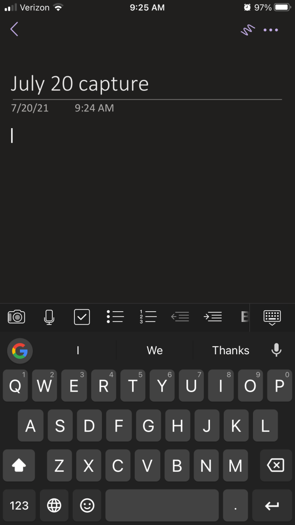 photo of the OneNote application on an Iphone